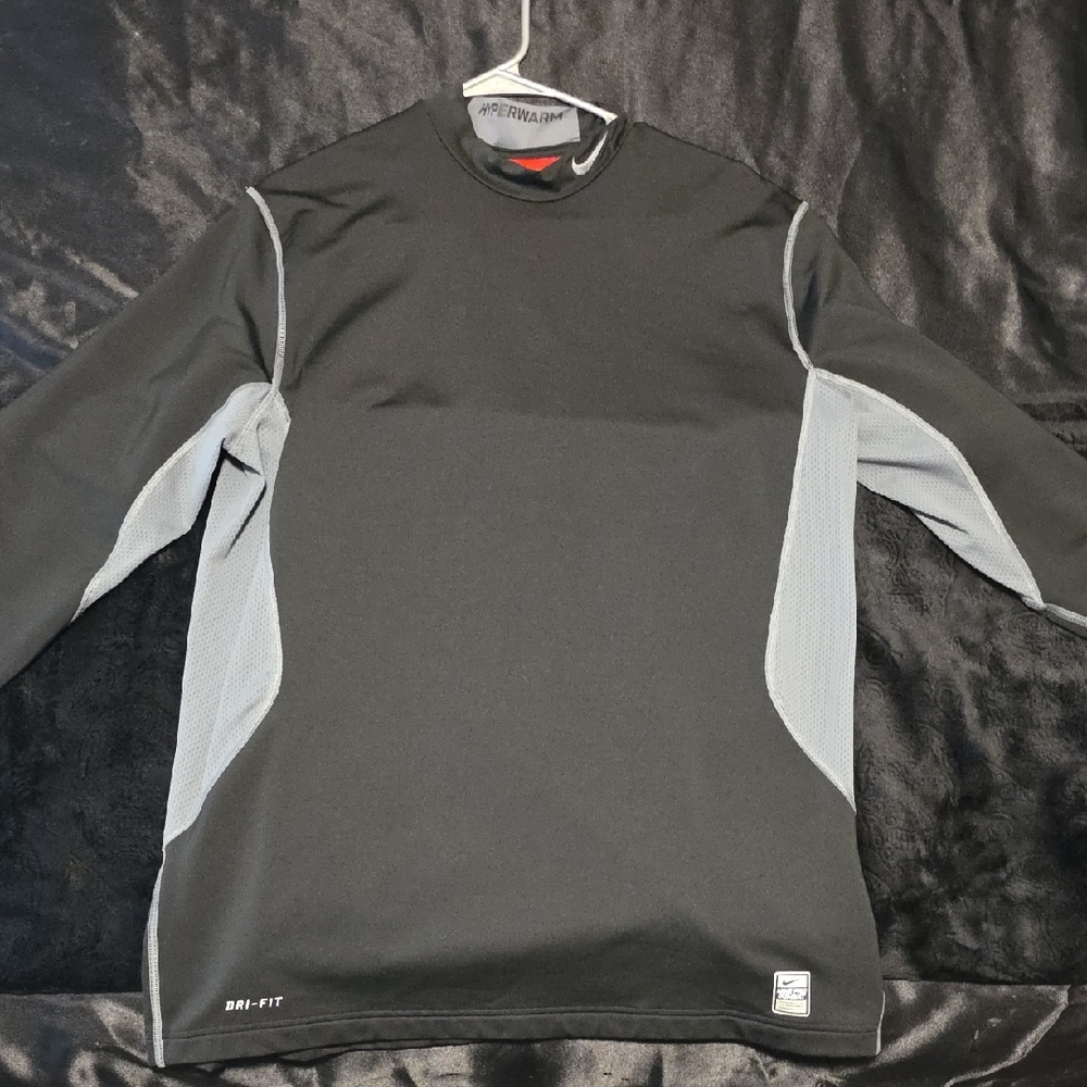 Nike Black and Light Gray Long Sleeve Dri-FIT Training Top